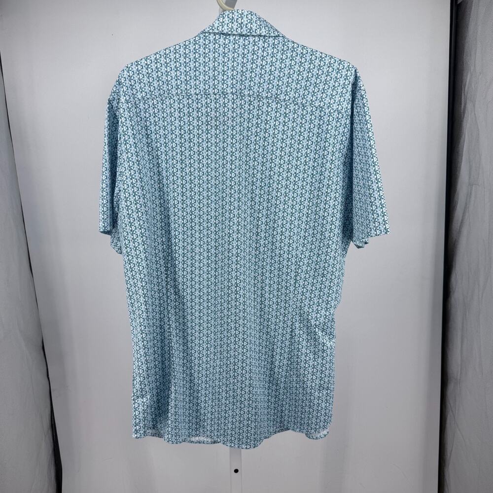 Mizzen Main Halyard Dress Shirt Mens L Trim Cyan Cards No Tuck Printed Stretch - Picture 2 of 5